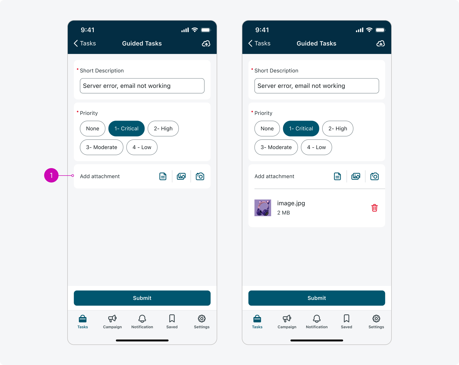 Input form screen - Attachment Input type