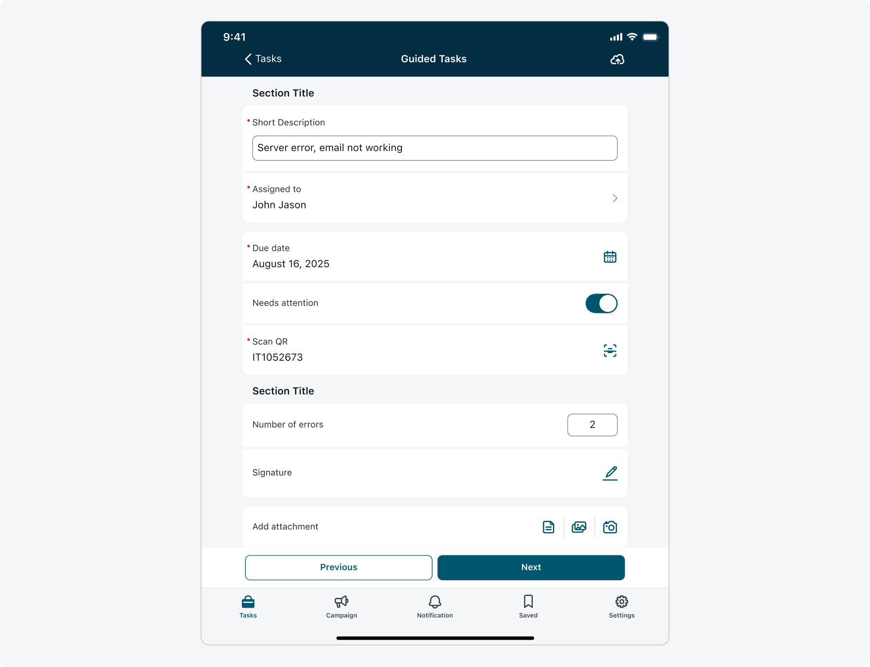 Input form - iPad