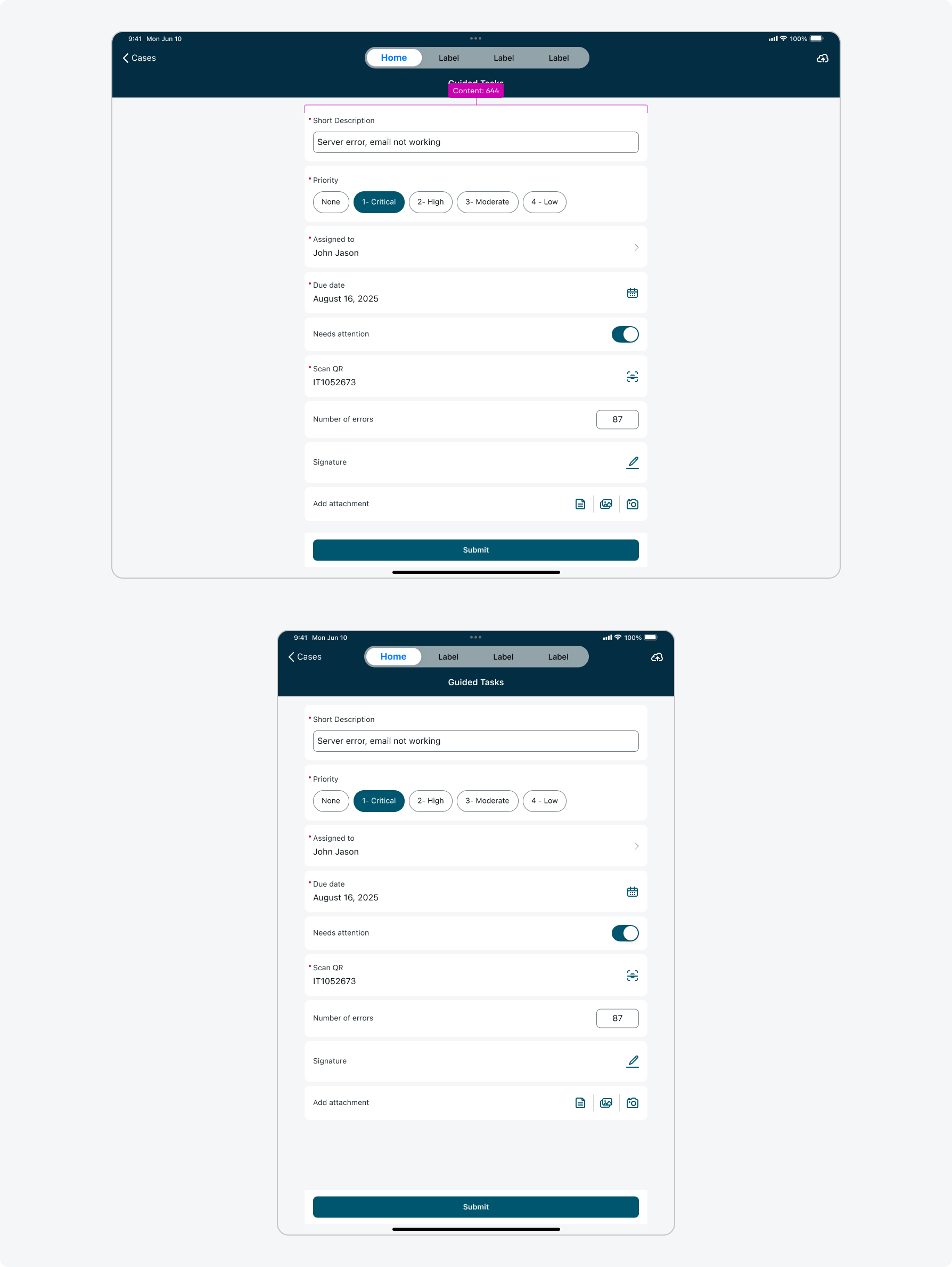 Input form - iPad