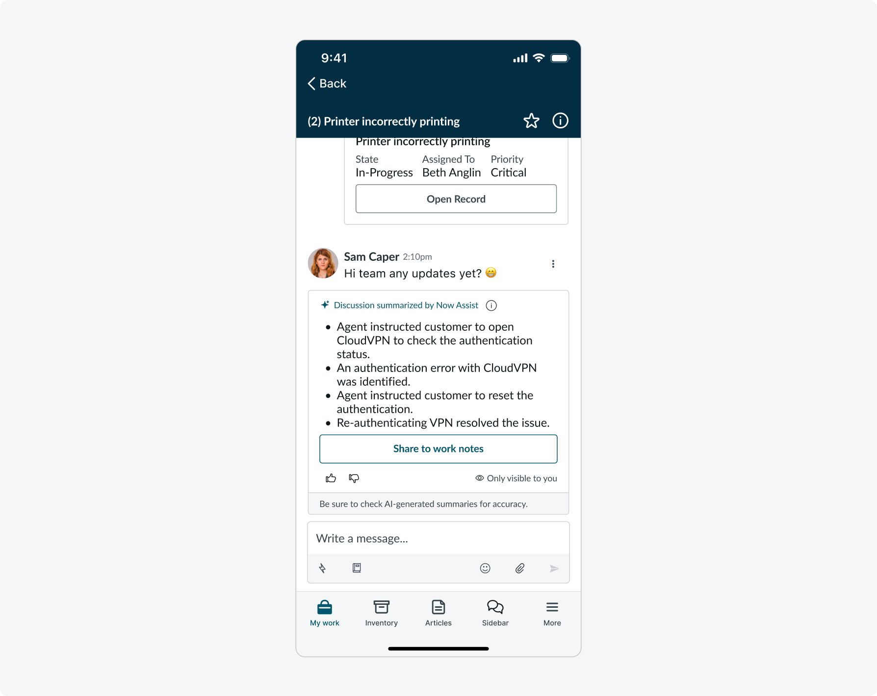 Chat summarization in Sidebar