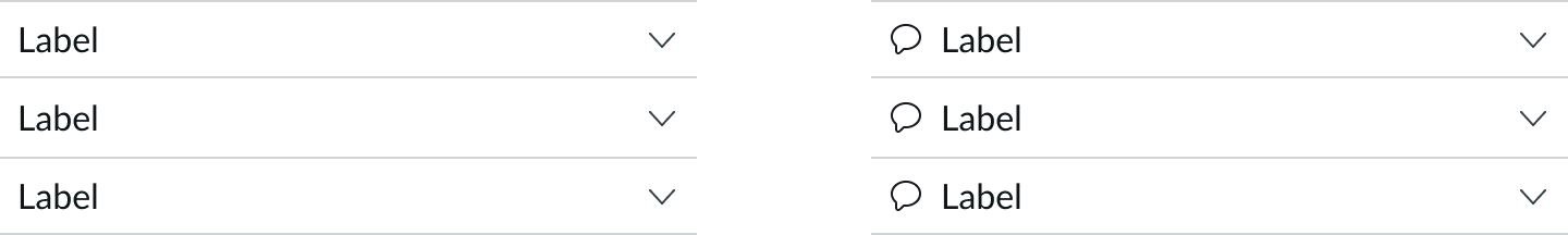 Shows examples of accordions with and without identifying icons associated with the main label