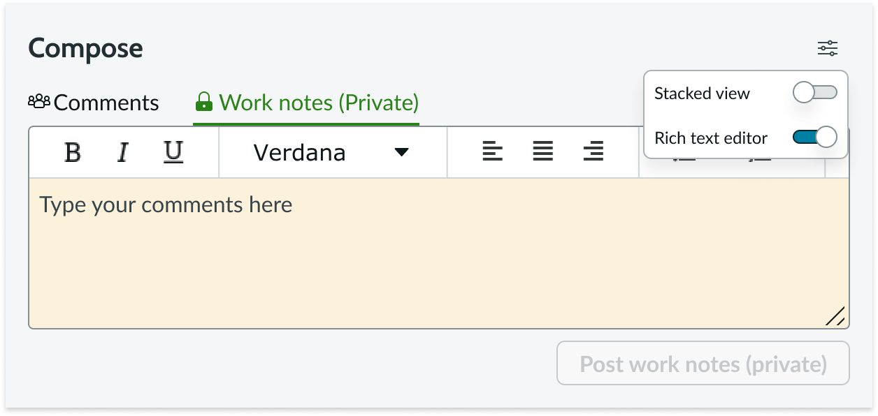 component with rich text editor function toggled on