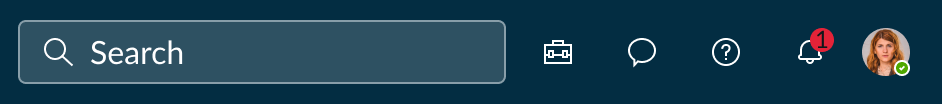 badge with bell iconic button in the top navigation bar