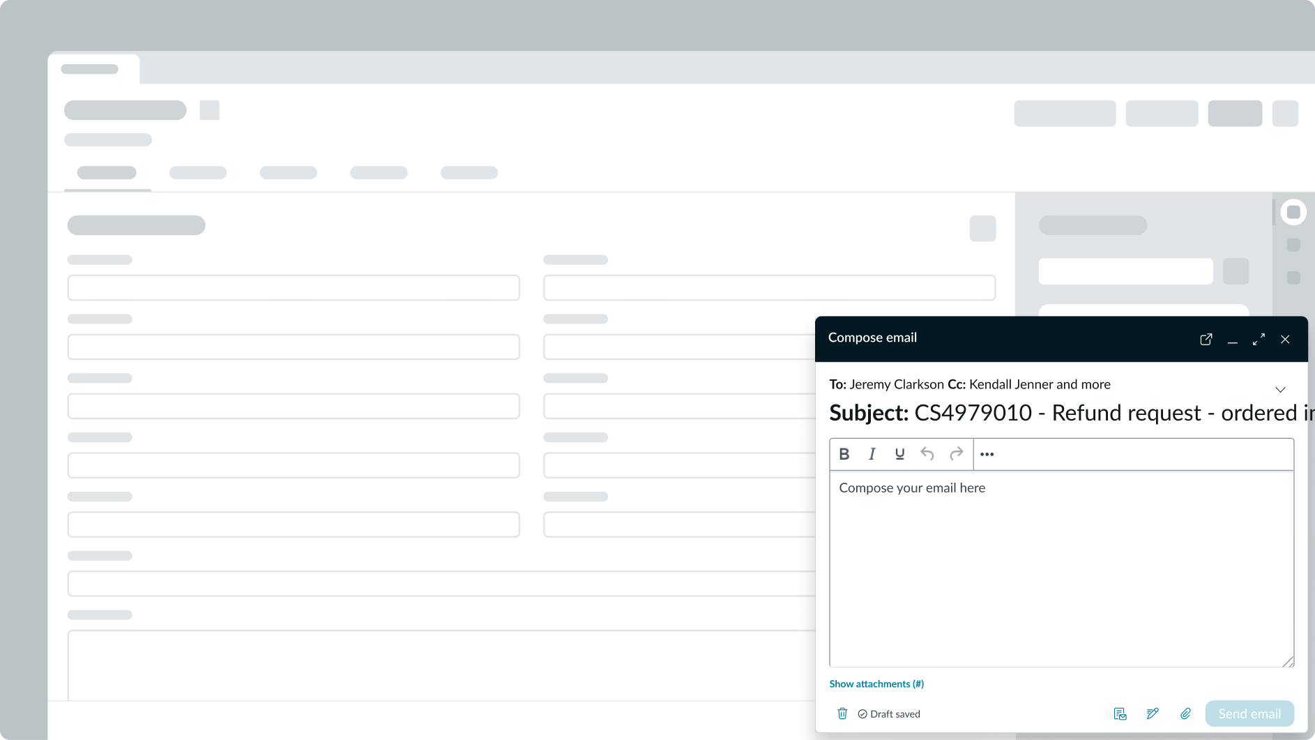 email composer component in new tab in the display