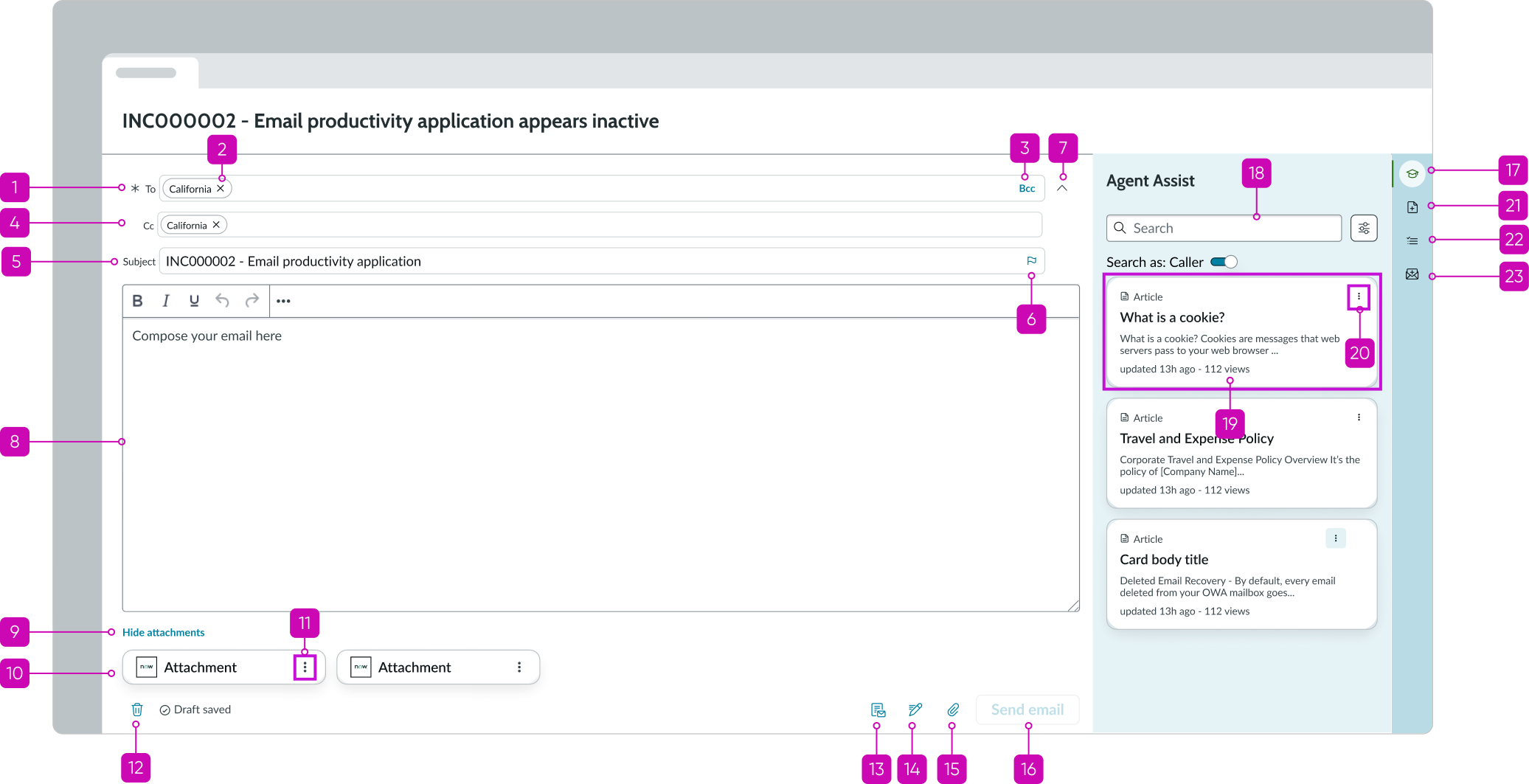 Shows the tab order for the email component