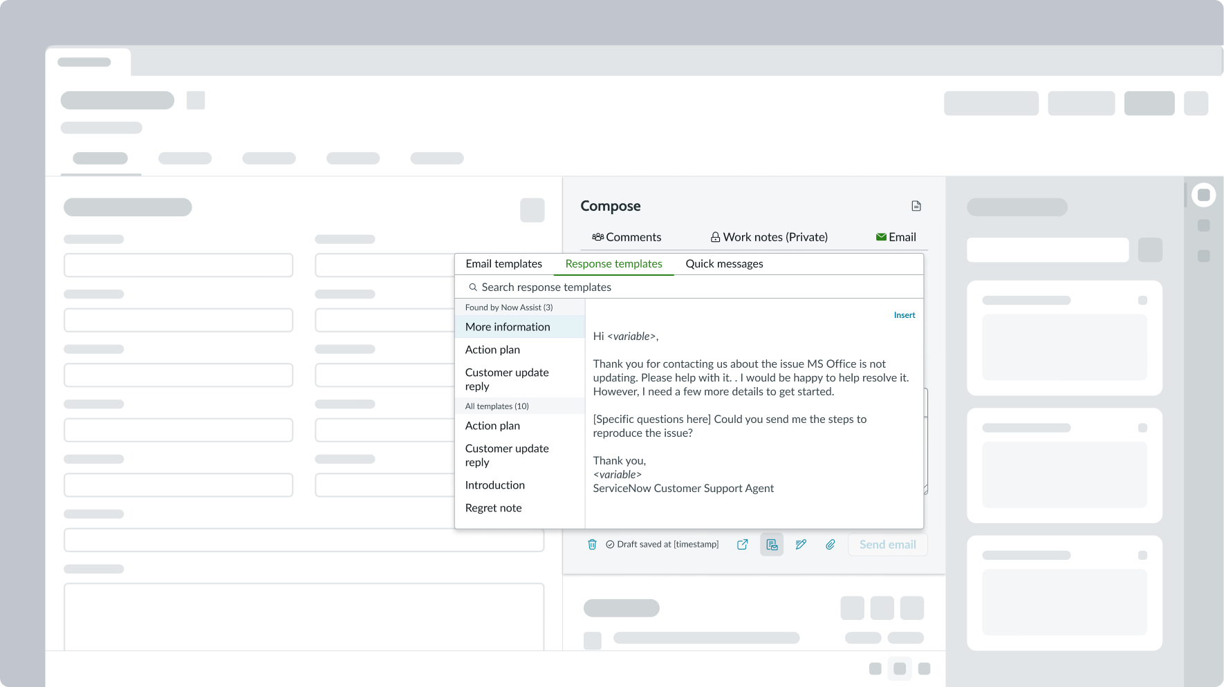 email composer component in new tab in the display