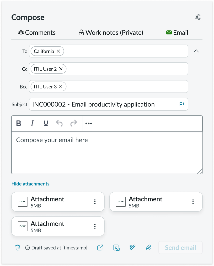 email composer component in new tab in the display