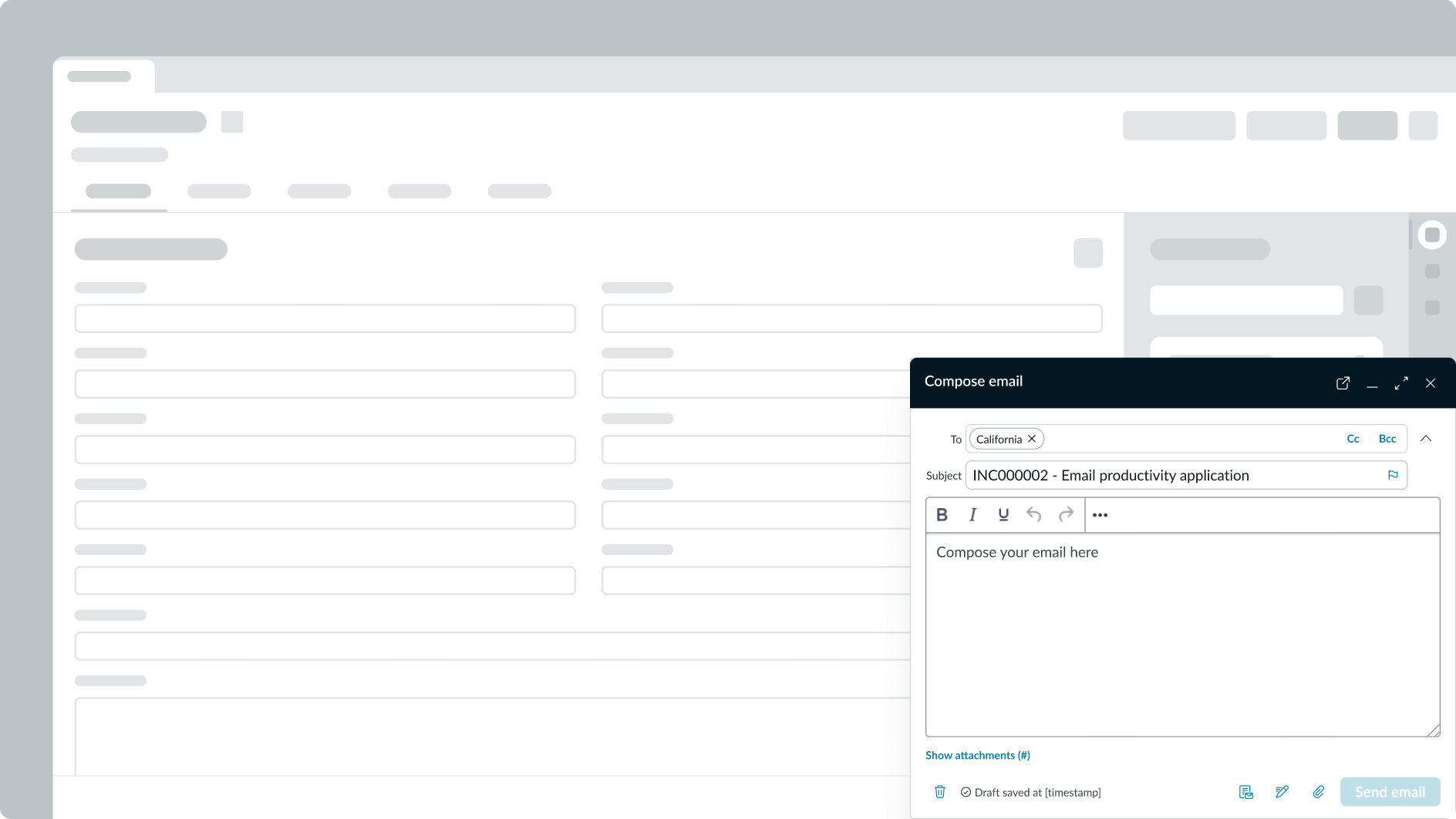 email composer component in new tab in the display