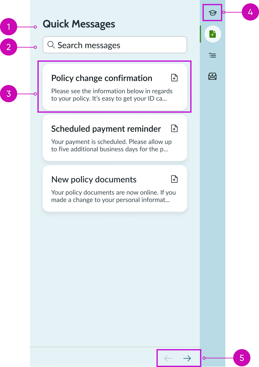 Anatomy of the quick messages in the side panel