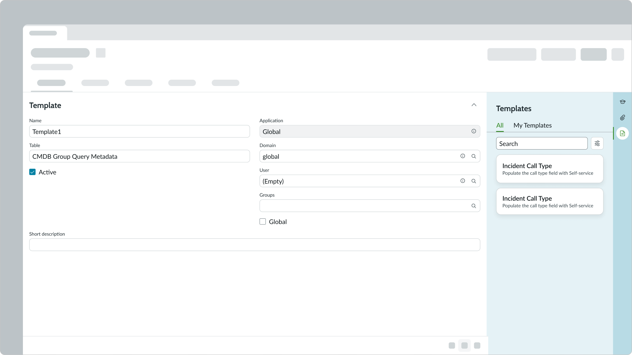 create new template in child tab