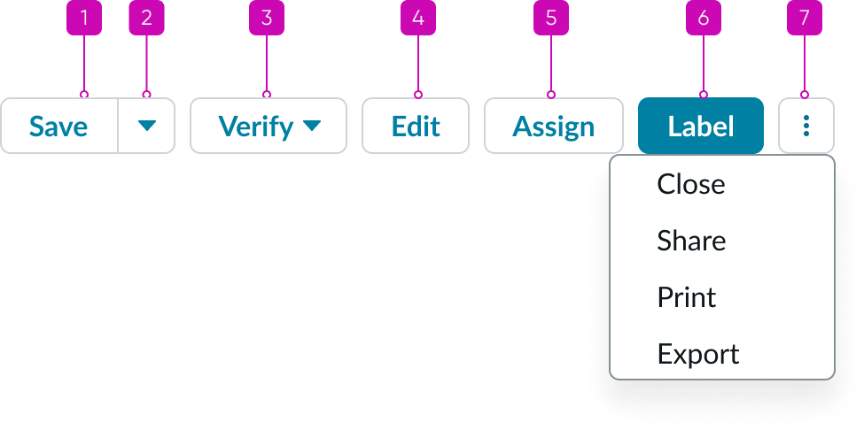 Horizontal stage picker with keyboard tab key order from left to right starting with left stage scrolling arrow button and continuing through each stage and then its action icon button