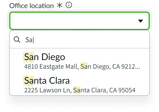select search field highlights matching values