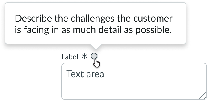 Shows a textarea filed with field helper text displaying from the information icon