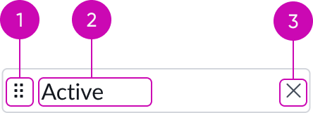 Shows the anatomy of a selected item in the list selector component