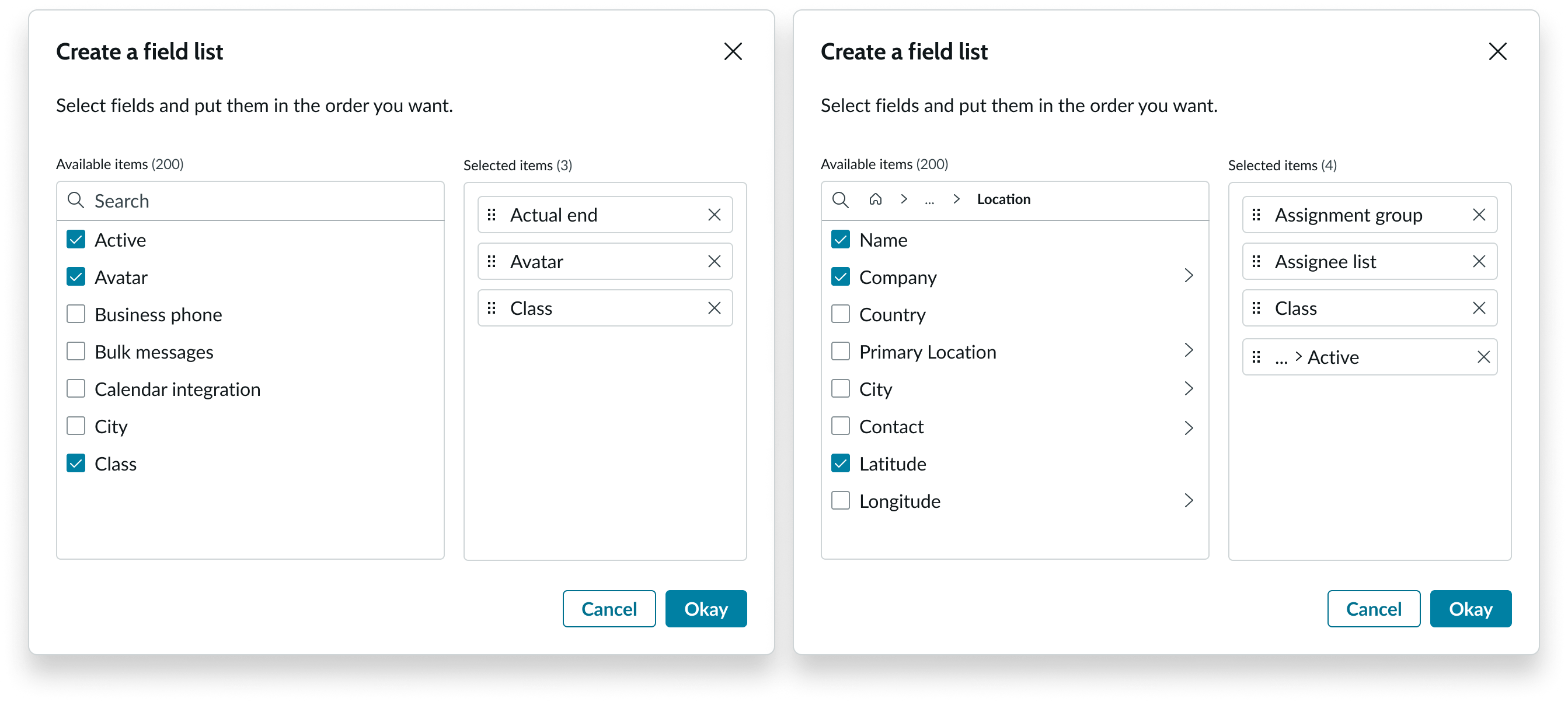 Shows the reflow view of two panels in List selector when magnification is at 200%