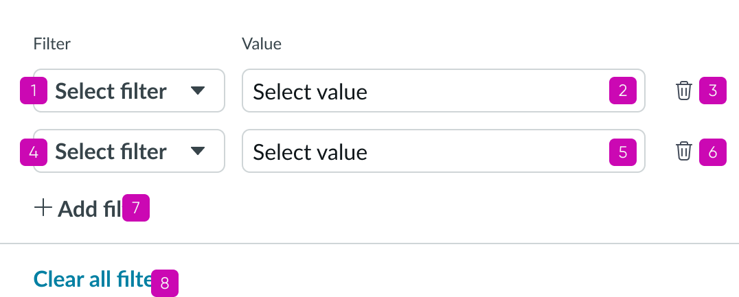 Shows the tab order of the Quick Filter component.