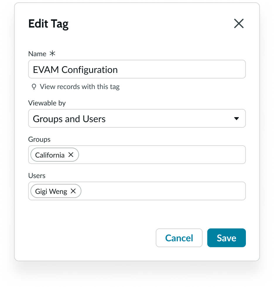 record tags component selection