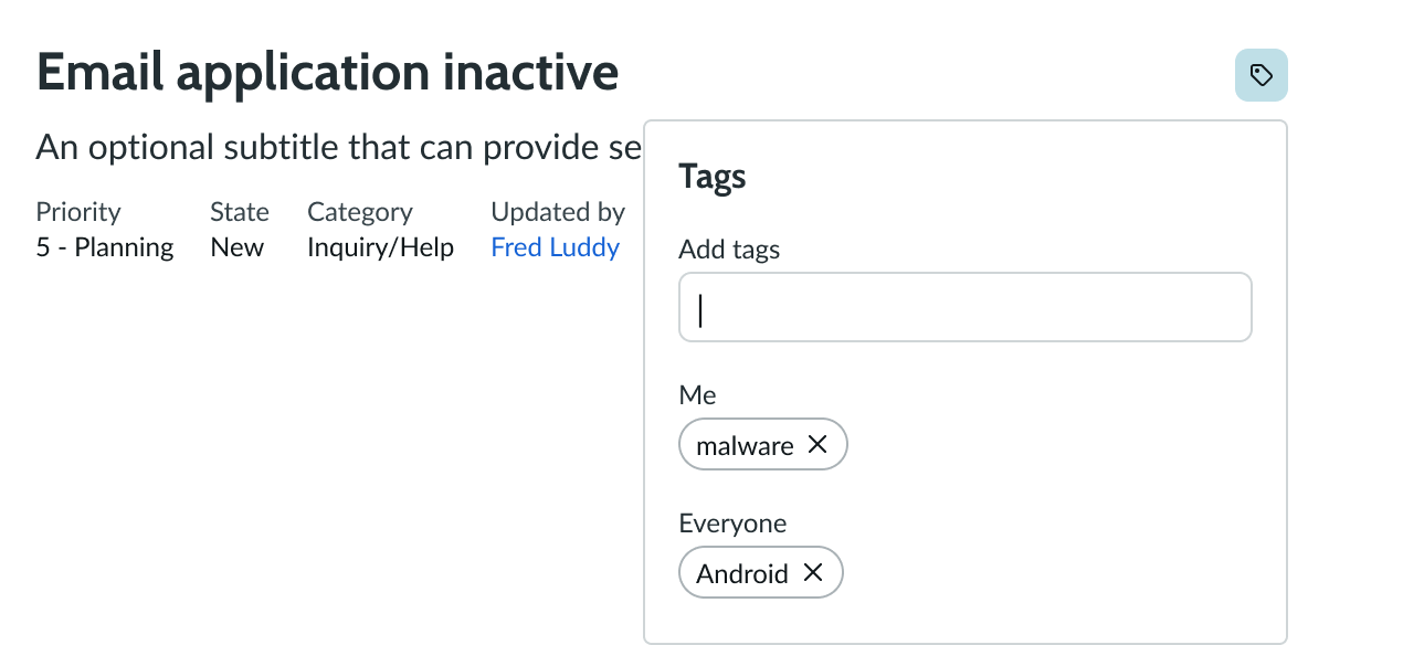 record tags component with icon positioned away from header