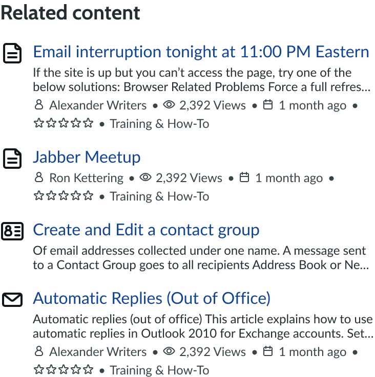 related content list with multiple content types