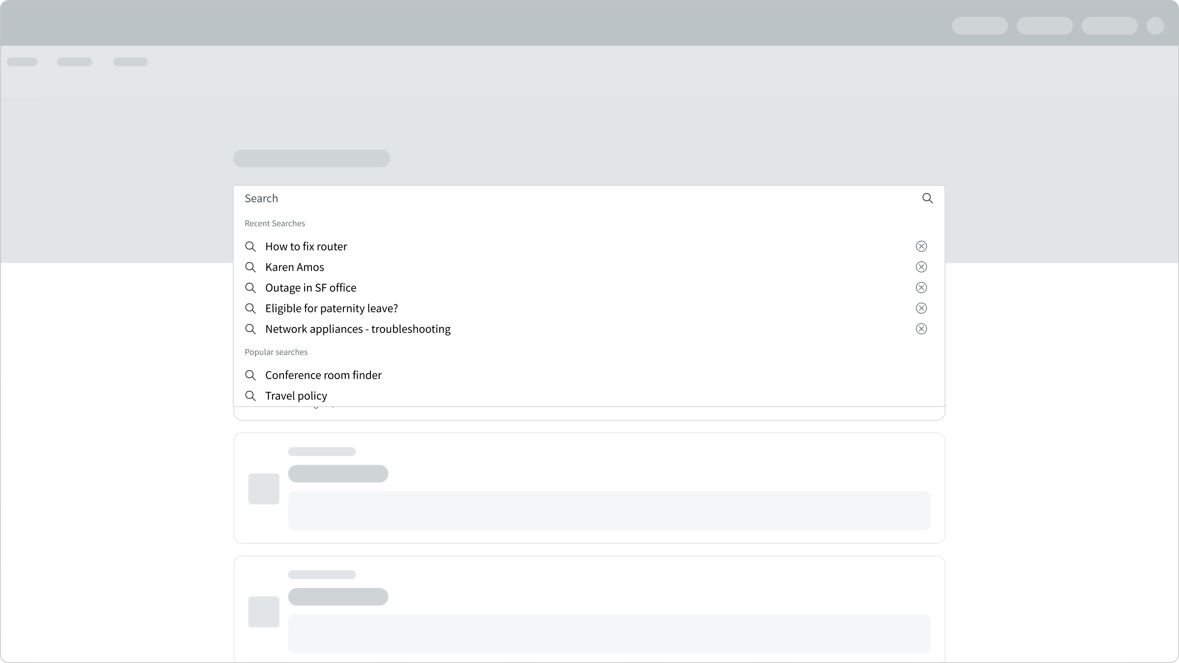 deleting the query displays recent and popular searches