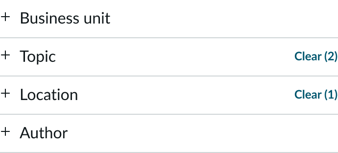 counter showing the number of facets selected within each group