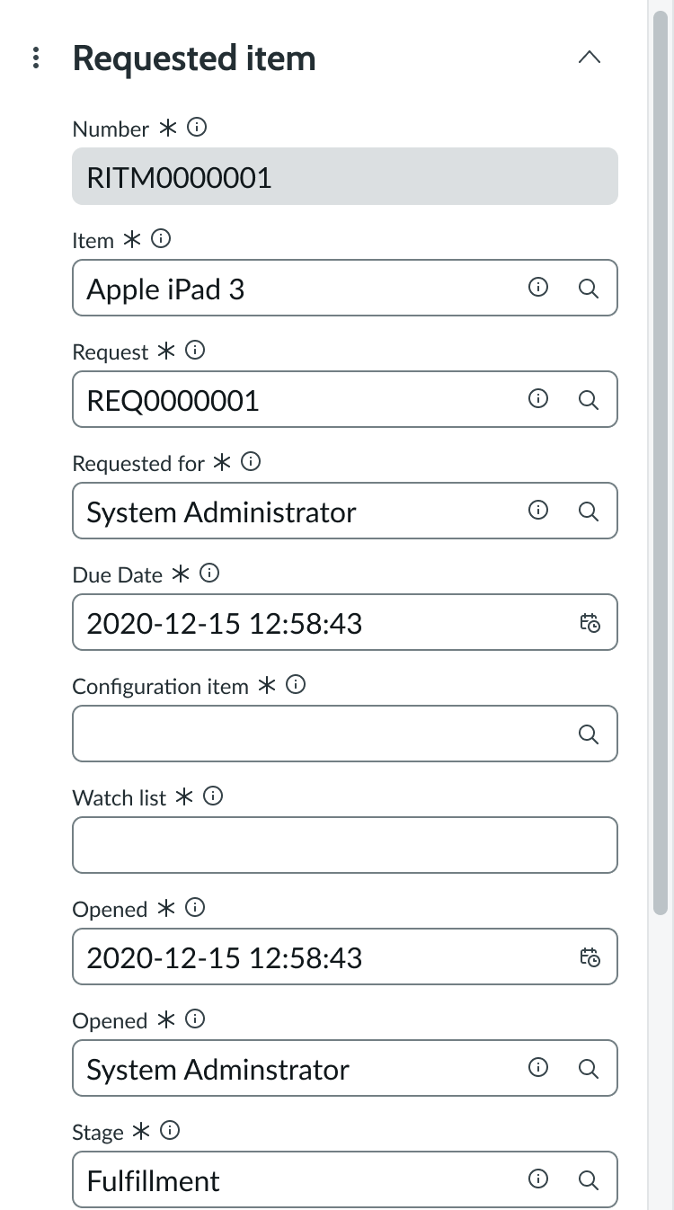 Constrained view of a form, where fields appear in 1 column on top of each other