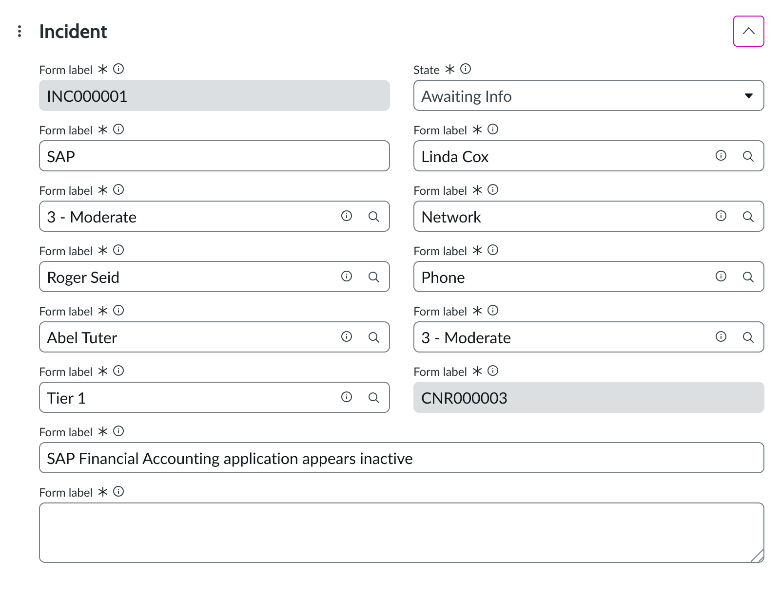 A form showing in an experience without the disclosure control so that the form is always open