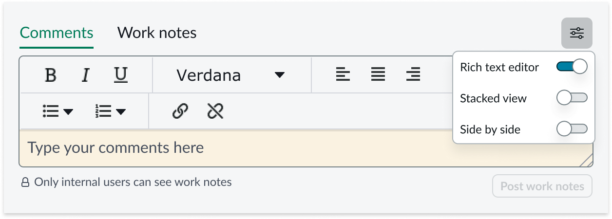 component with rich text editor function toggled on