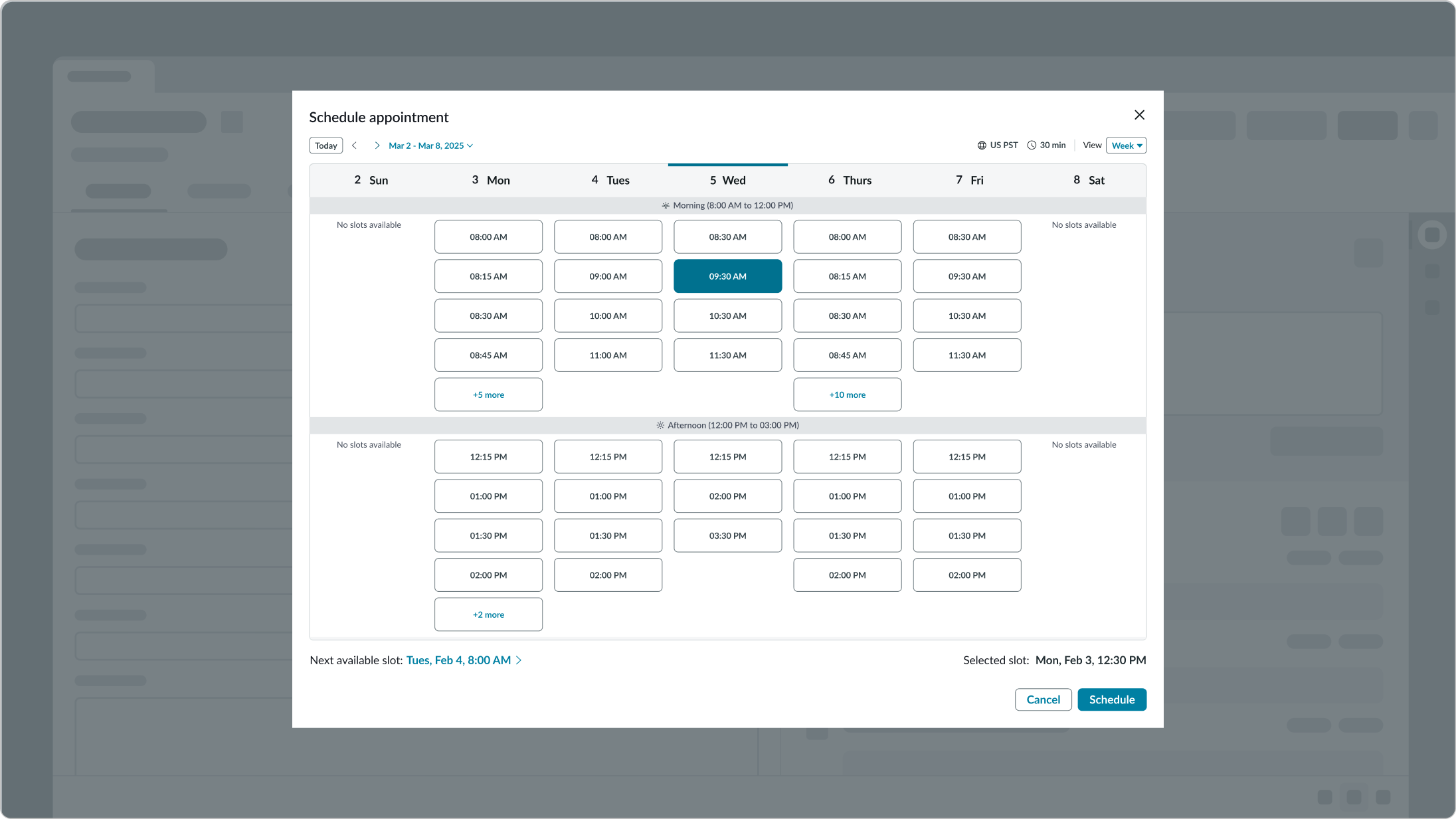 appointment calendar week