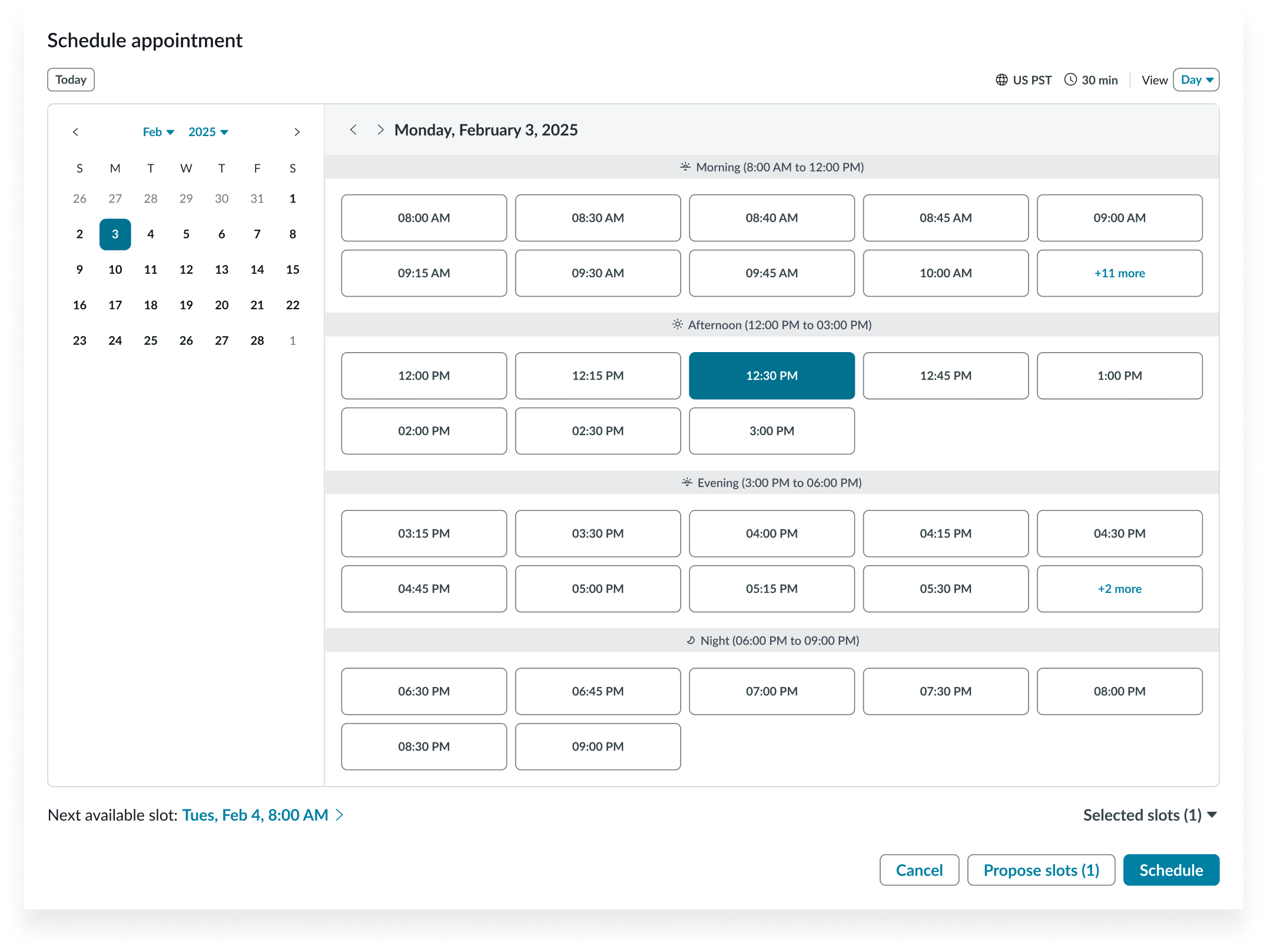selecting an appointment enables scheduling