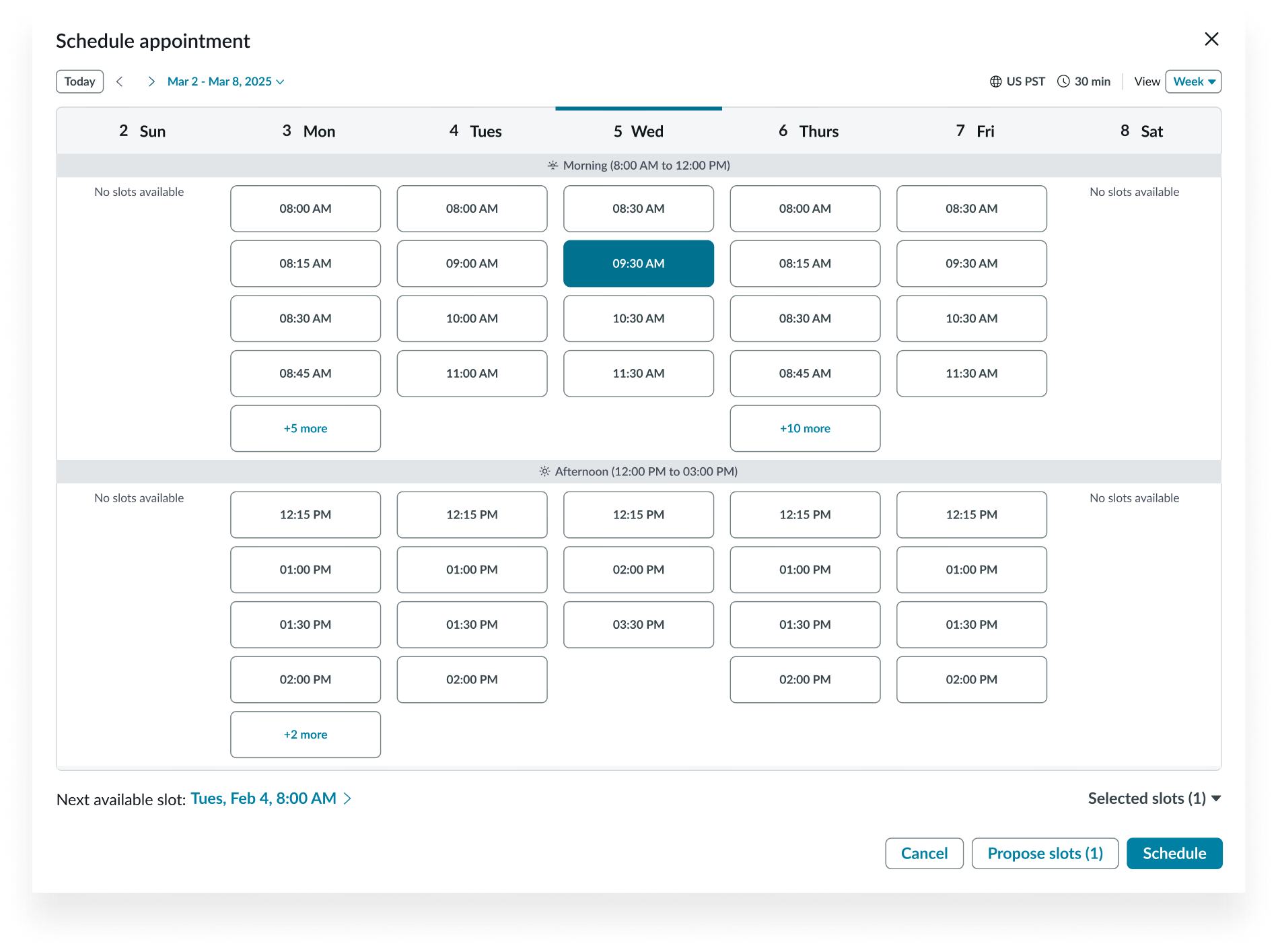 appointment calendar week