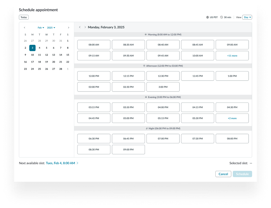 better view of many appointment slots with day view
