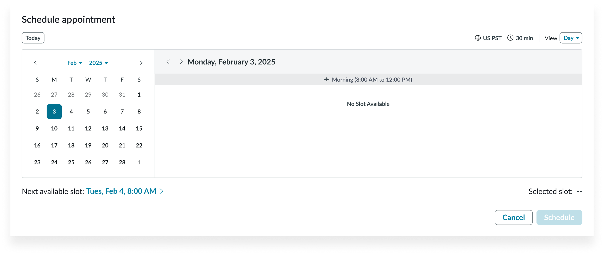 no appointments in day view