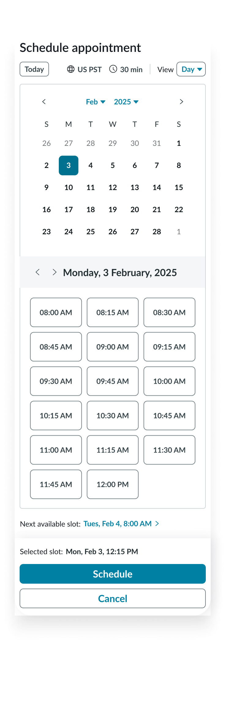 tab order of appointment calendar component in day
view