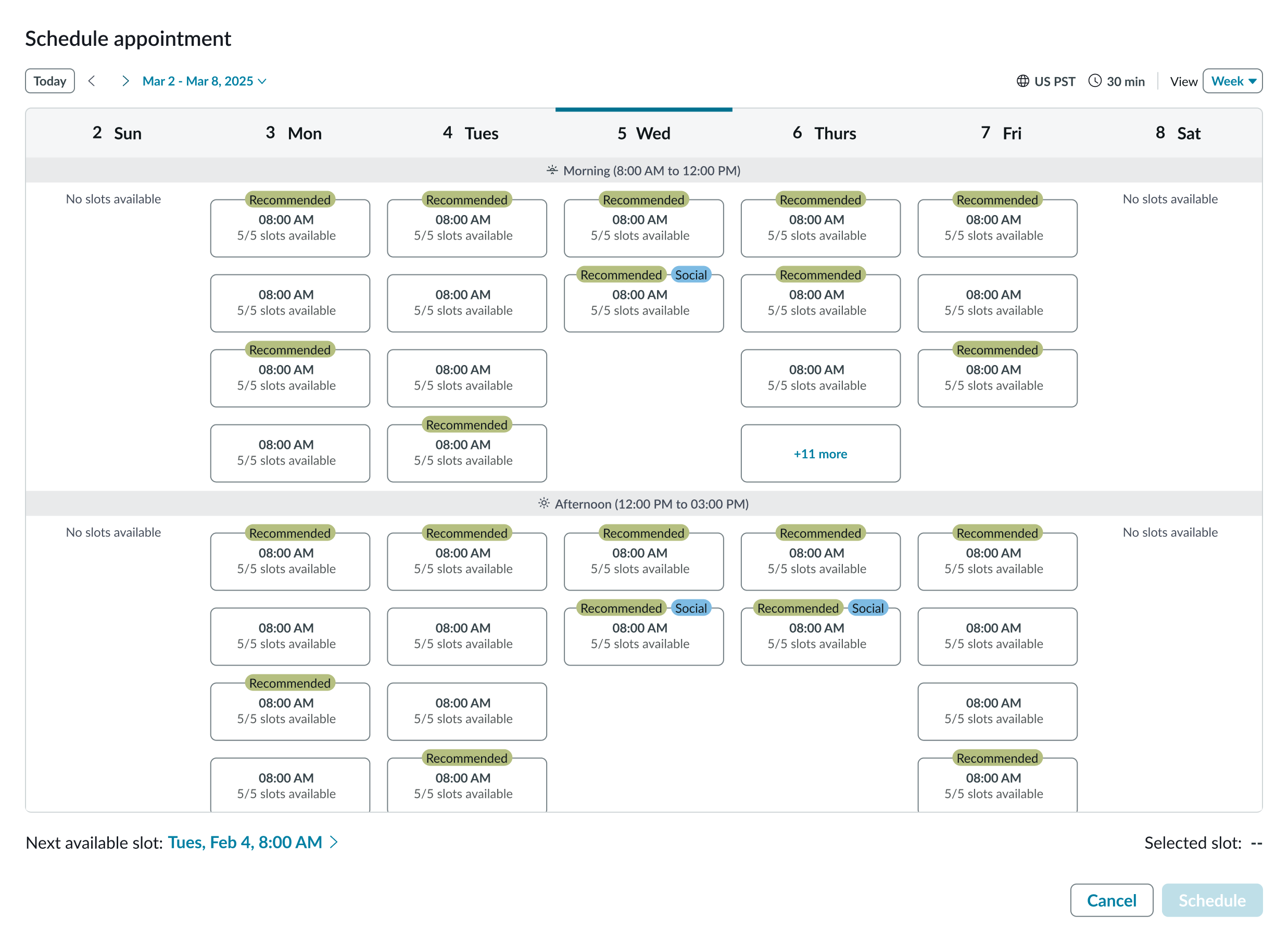 anatomy of the appointment calendar component