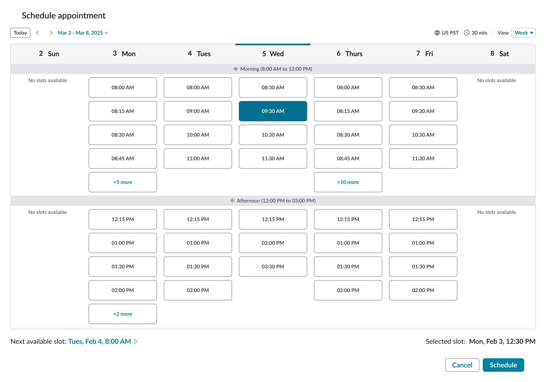 appointment calendar week