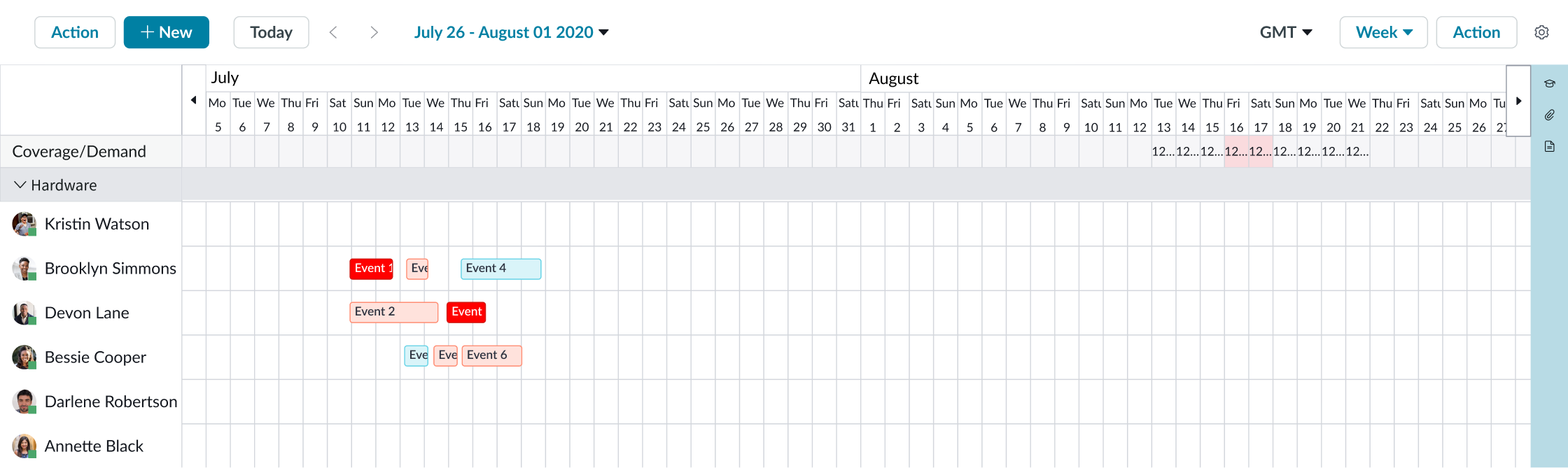 summary row on calendar timeline