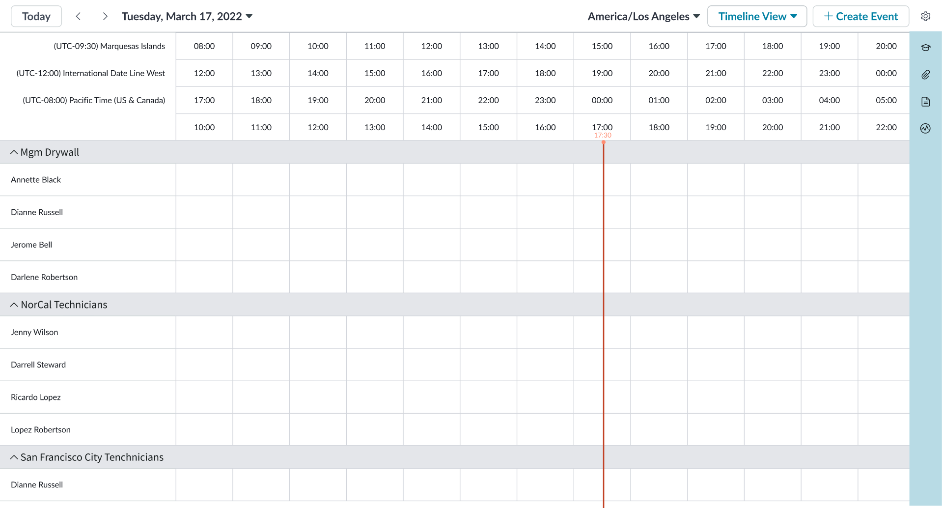 summary row on calendar timeline