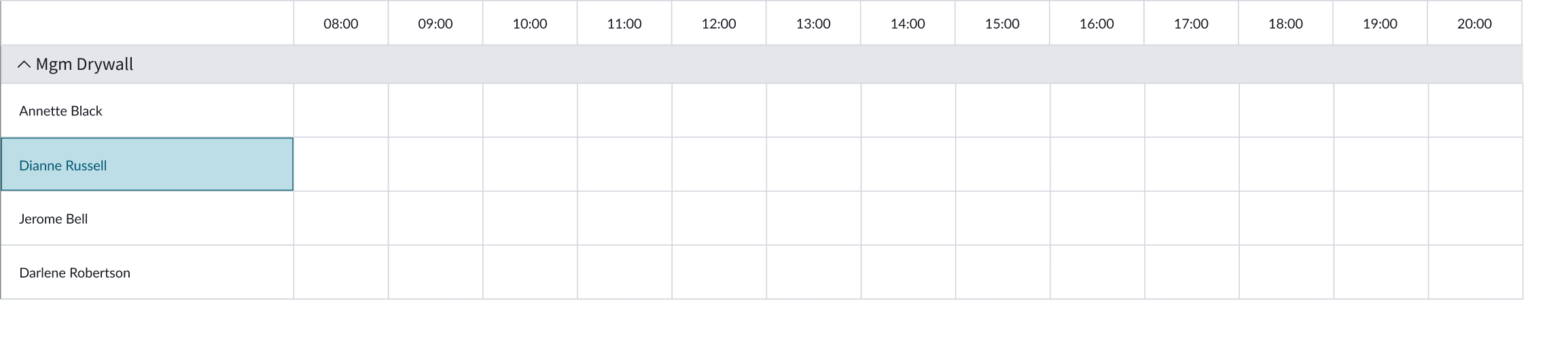 Hover state of a selected cell in the left column