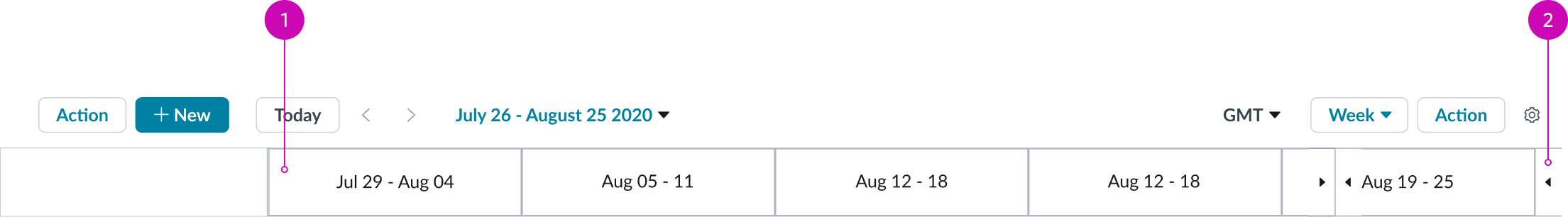 mini calendar for setting the calendar view date range