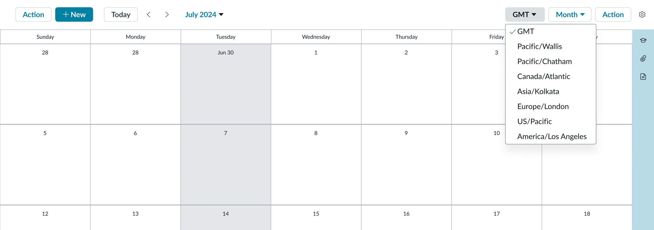 picker for the setting calendar view time zone