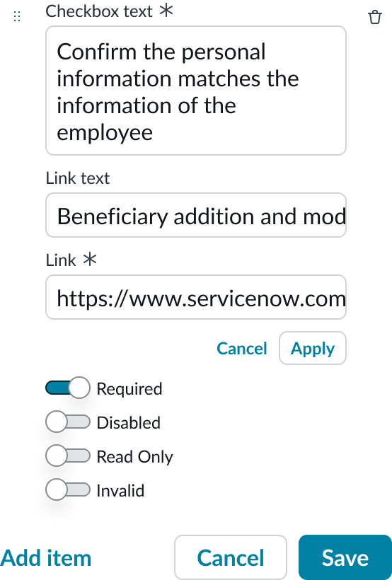 Configuration option for adding a mandatory field.