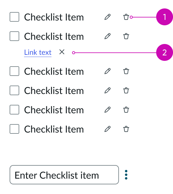 controls for deleting checklist items and links
