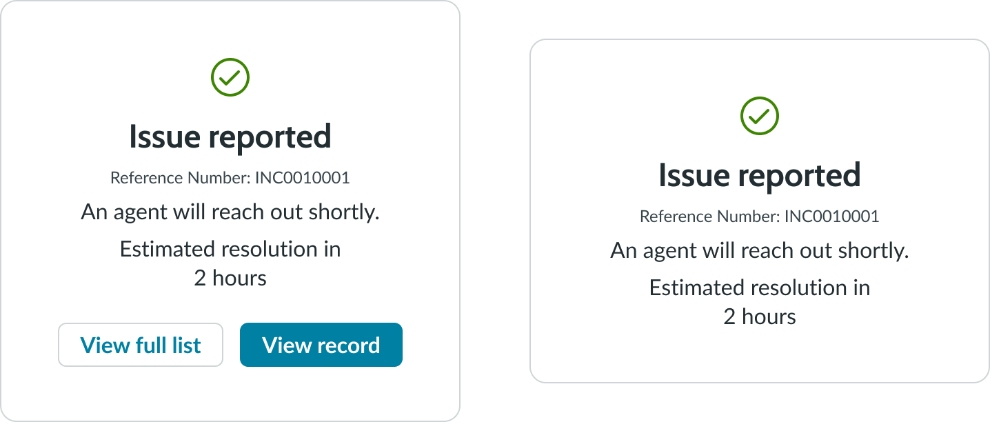 side by side images of a confirmation message with and without action buttons