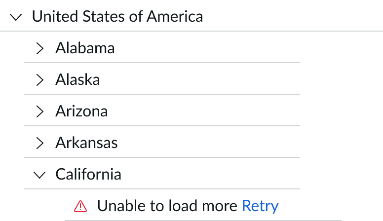content tree lazy loading error under California node