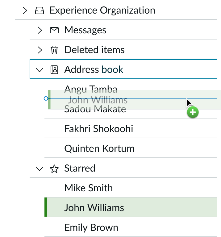 Address Book parent node opens when the user hovers the ghost node on it
