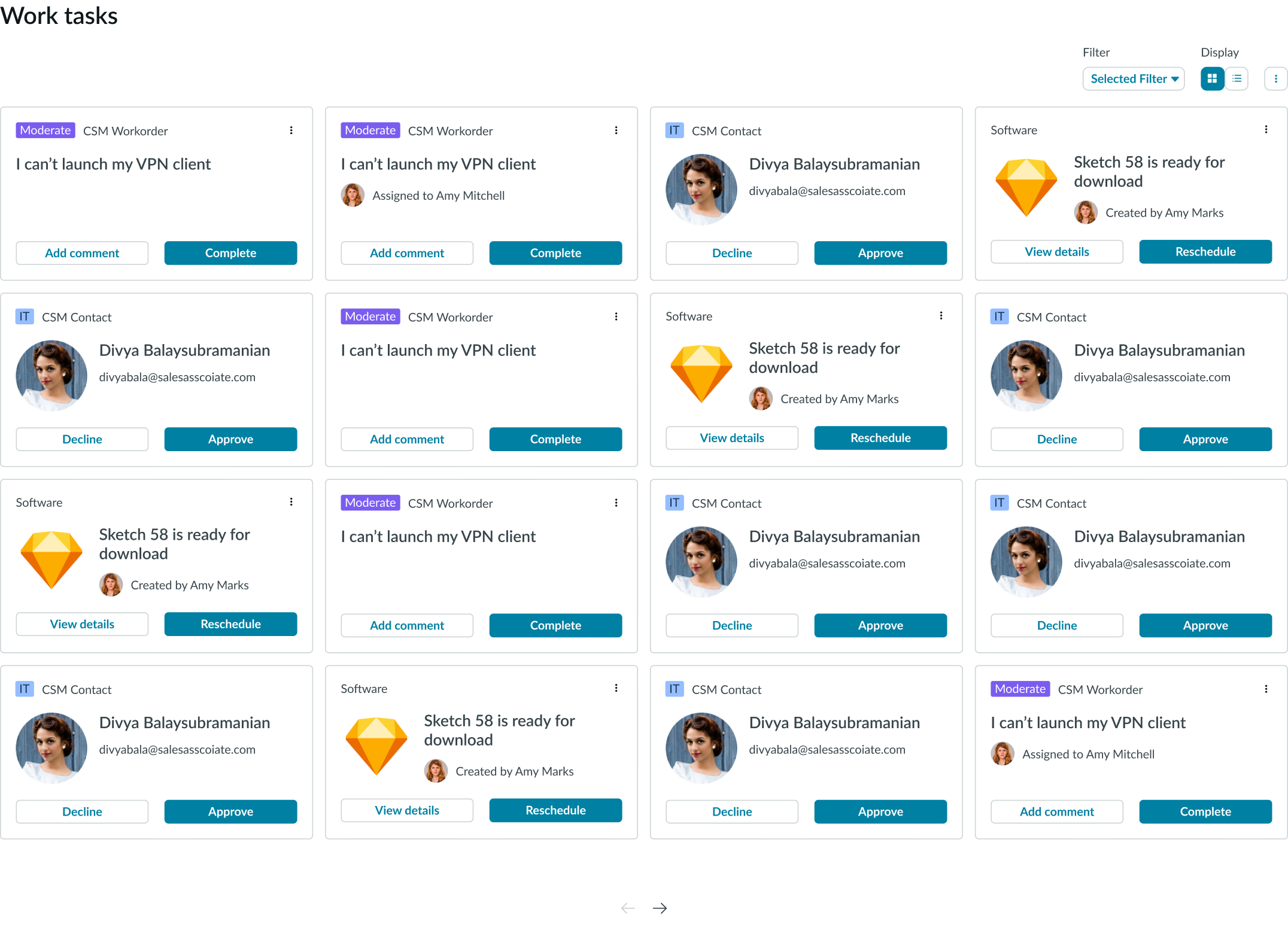 four-column layout for data set cards