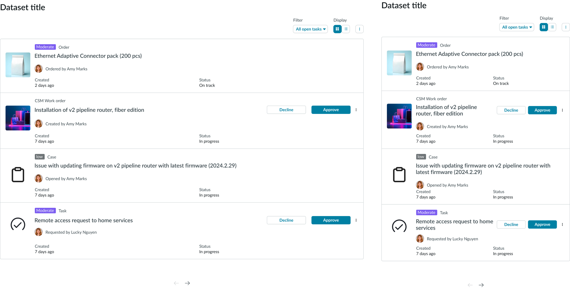 data set list view layout with toolbar