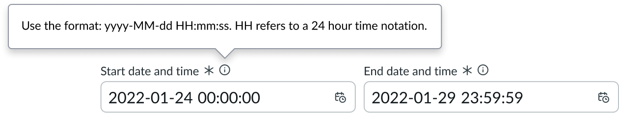 Date-time-interval with field helper text displayed.