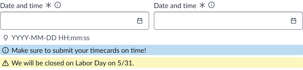 Date-time-interval with two alert messages displayed below the input field.